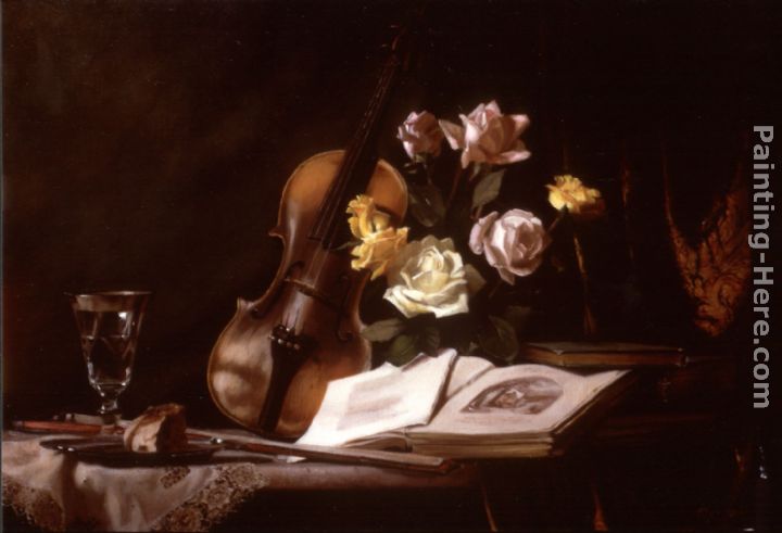 Still Life with Violin and Roses painting - Maureen Hyde Still Life with Violin and Roses art painting